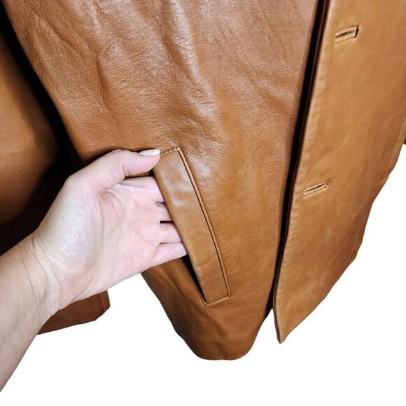 Vintage 90s Leather Button Front Driving Jacket Mens Size XL Brown - Picture 3 of 9